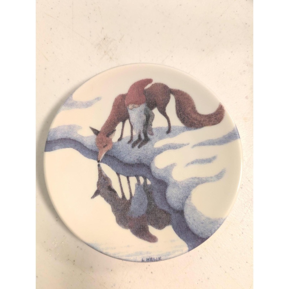 Vintage Lennart Helji Arabian Finland Small Plate Gnome &‎ Fox the Watering Hole